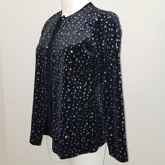 Notations Petite Velvet Black Silver Cardigan PM Petite Medium - Picture 4 of 7